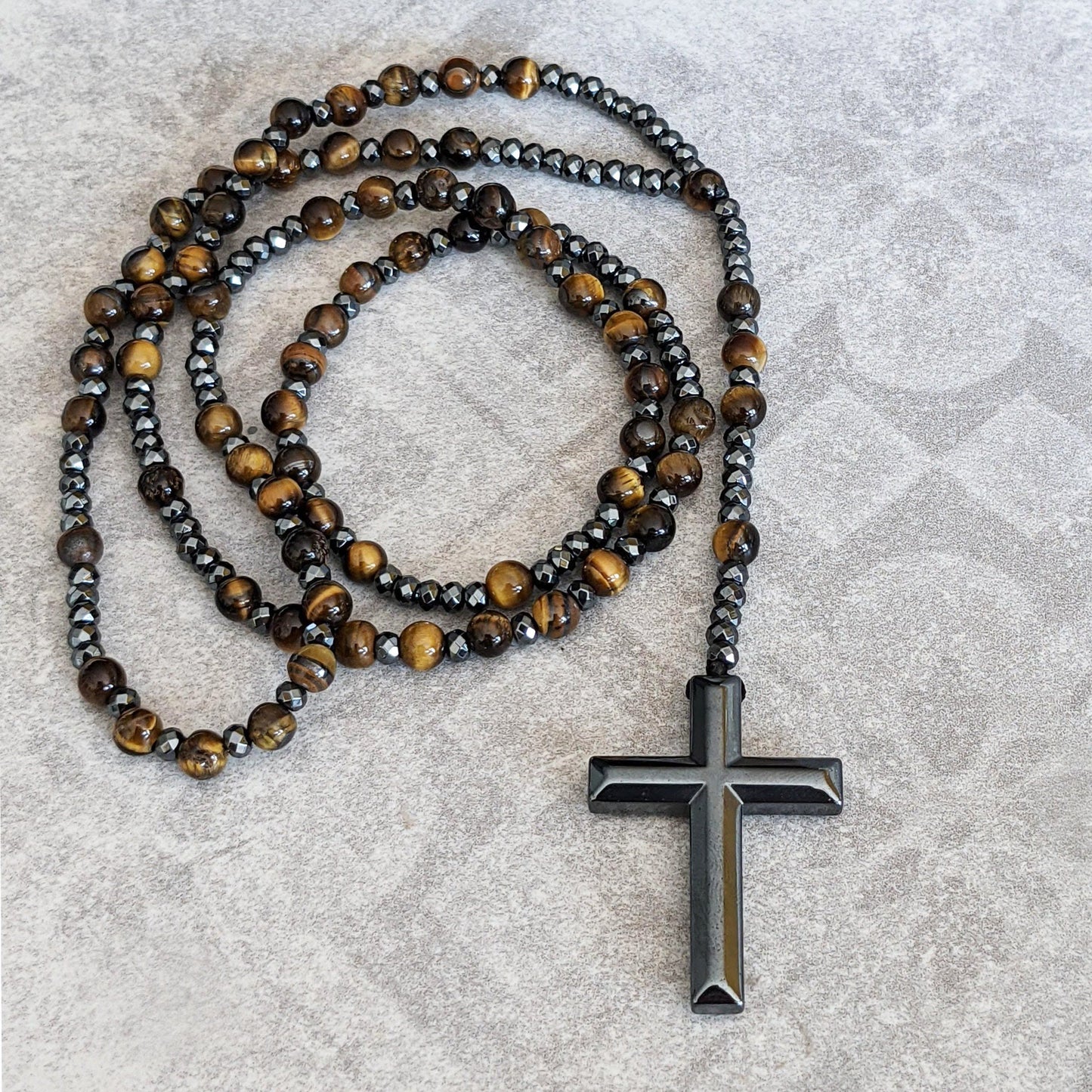 Orion-Spirituelle Halskette mit Tigerauge und Lapislazuli – Rosenkranz für Männer
