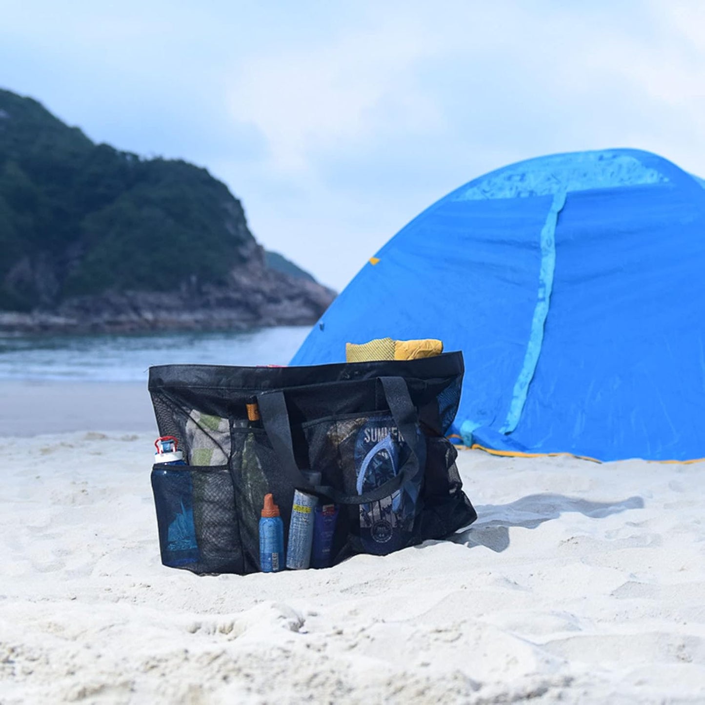 Extra-Große Mesh Strandtasche mit Reißverschluss – Sanddichter Tragetasche | Karnz