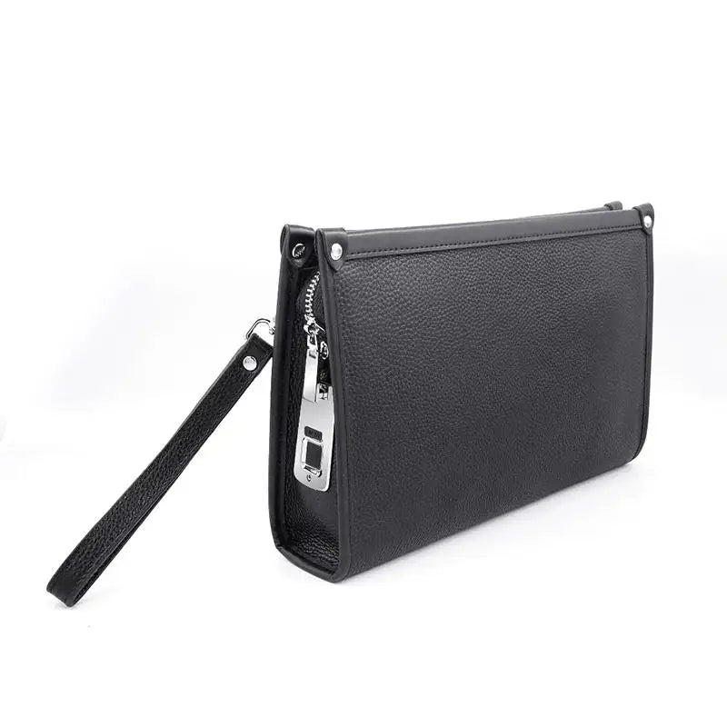Herren Echtleder Business-Clutch mit Fingerabdruckschloss – Schwarz | Karnz