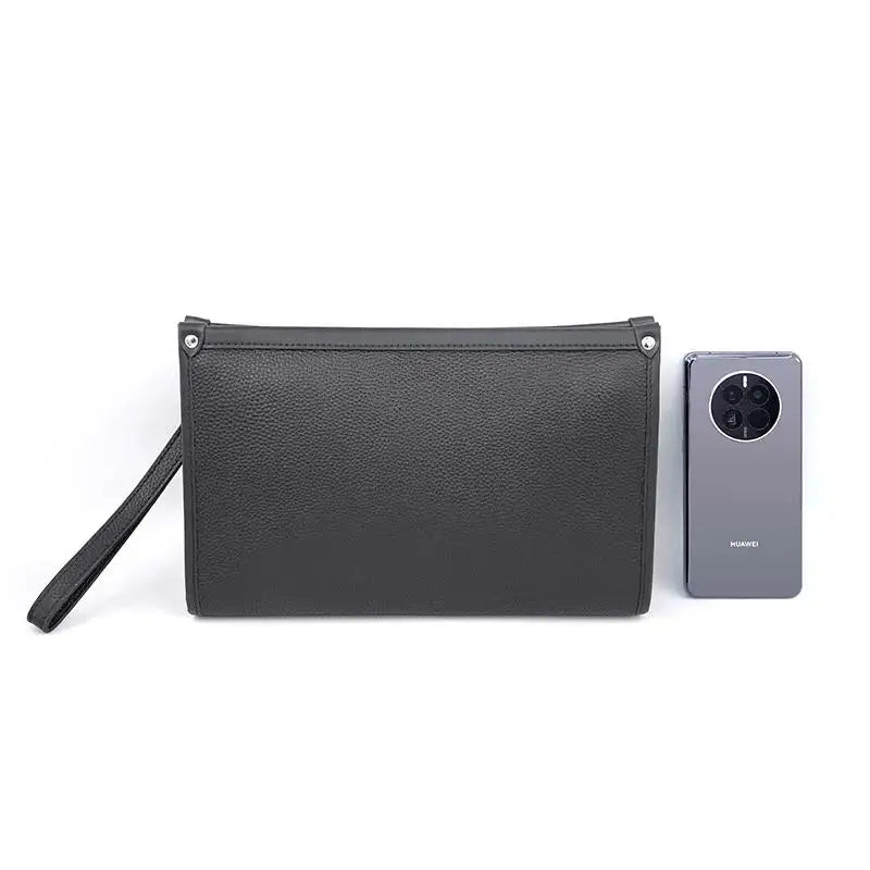 Herren Echtleder Business-Clutch mit Fingerabdruckschloss – Schwarz | Karnz