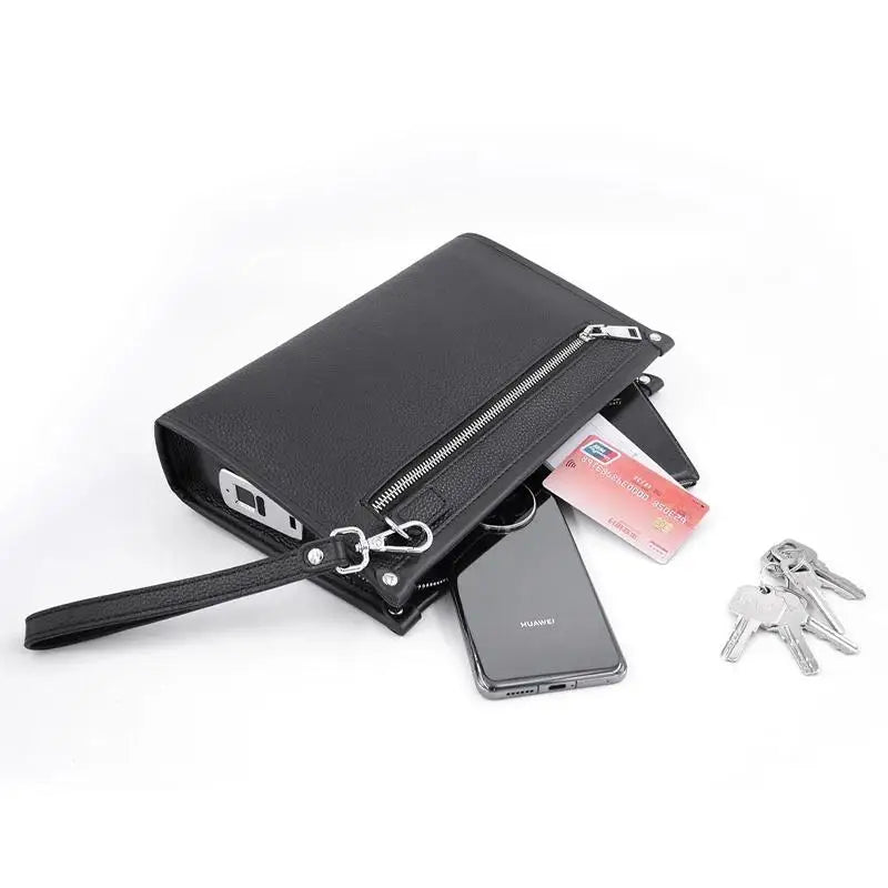 Herren Echtleder Business-Clutch mit Fingerabdruckschloss – Schwarz | Karnz