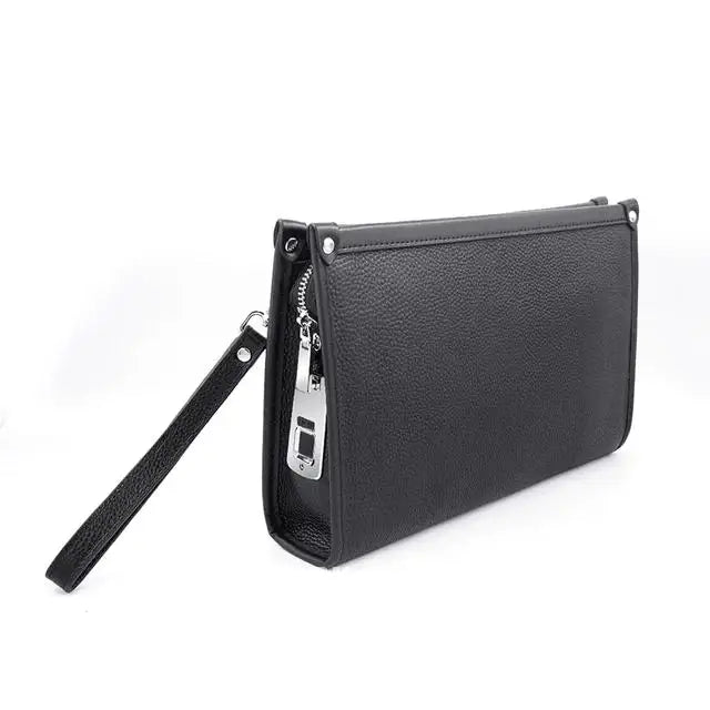 Herren Echtleder Business-Clutch mit Fingerabdruckschloss – Schwarz | Karnz