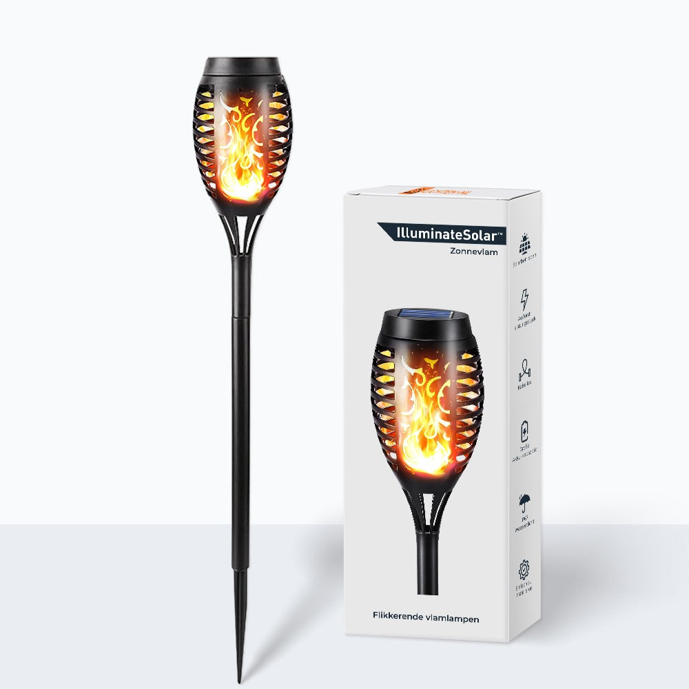 Solarbetriebene Gartenfackel mit Flammeneffekt - LED-Taschenlampe für Außenbereich, Wetterfest und Energiesparend | Karnz