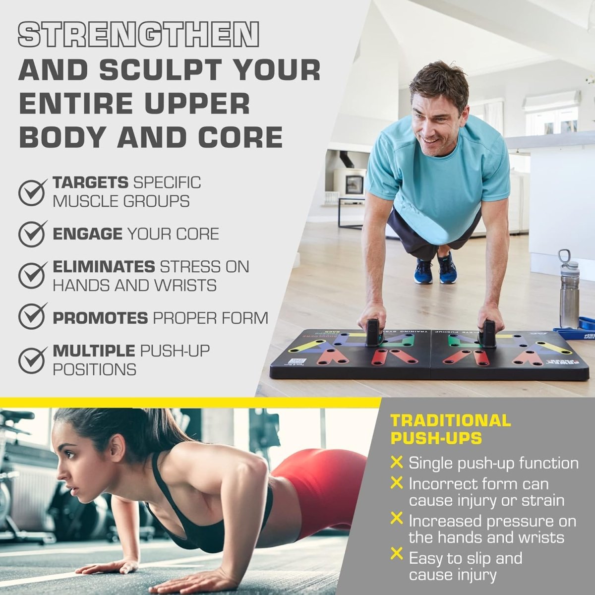 Flexifit Faltbares Liegestütz-Trainingsbrett – Über 30 farbcodierte Positionen – Ganzkörper-Krafttraining – Brust-, Arm- und Schultertraining