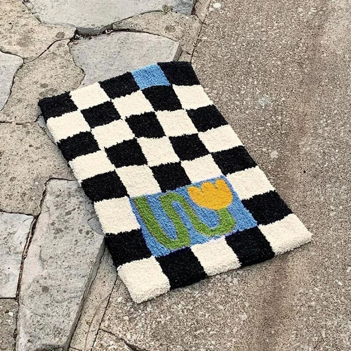 Flauschiger Schachbrett-Teppich