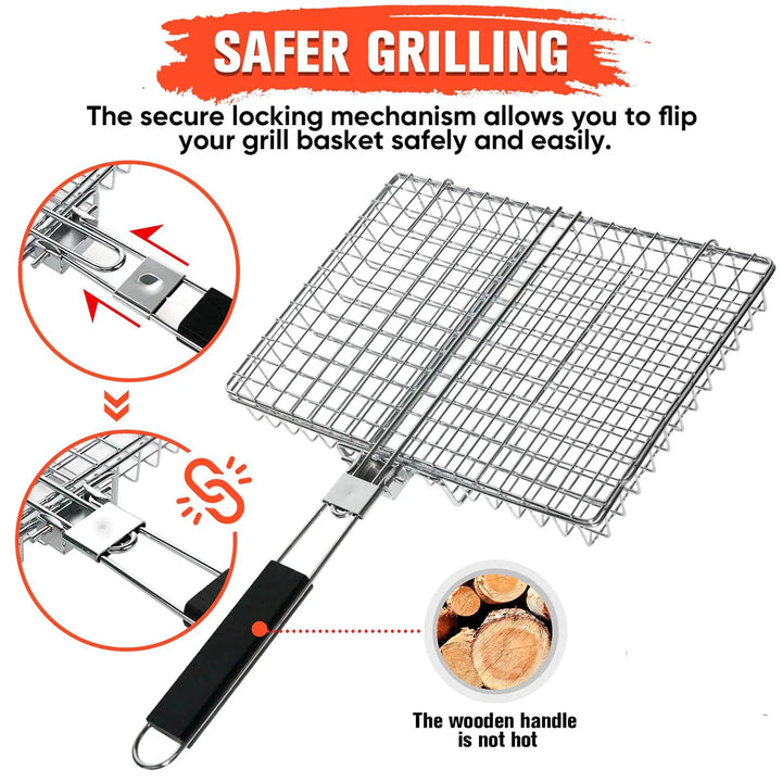 Faltbarer Grillkorb mit Holzgriff Außen Camping BBQ Rack | Karnz