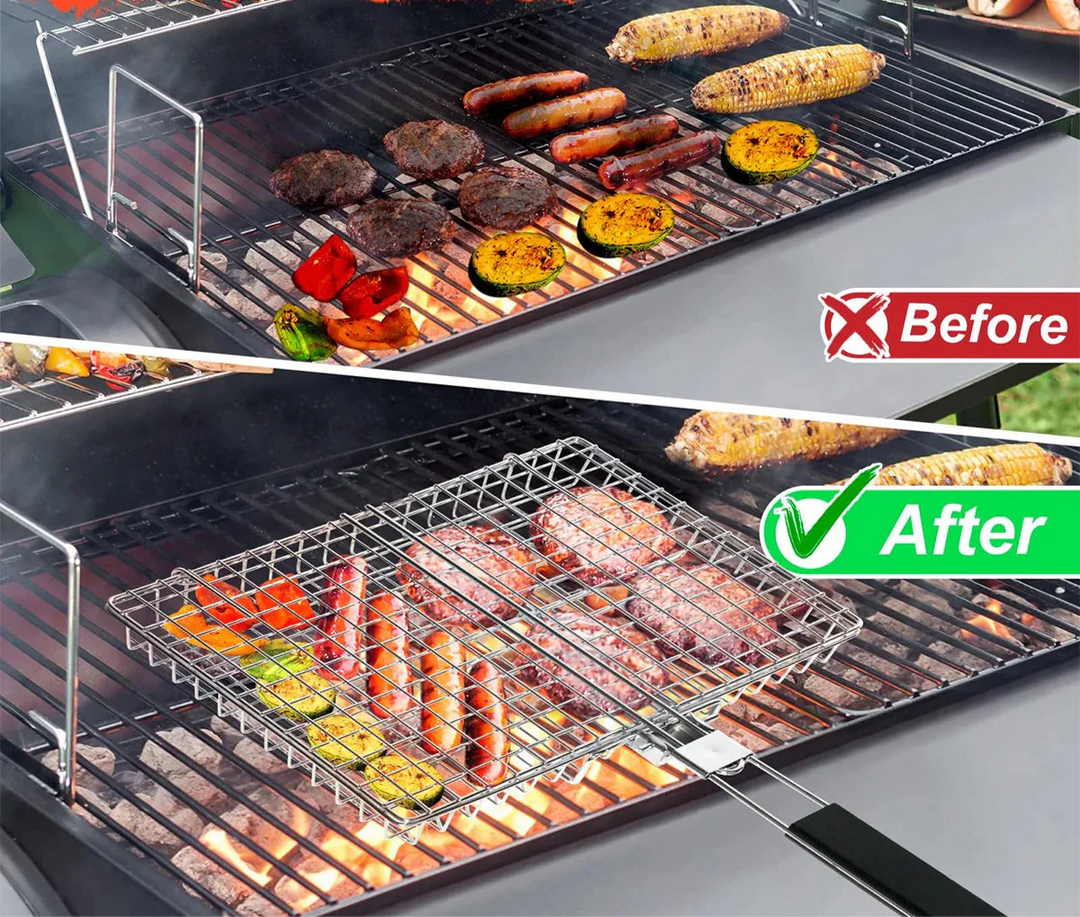 Faltbarer Grillkorb mit Holzgriff Außen Camping BBQ Rack | Karnz