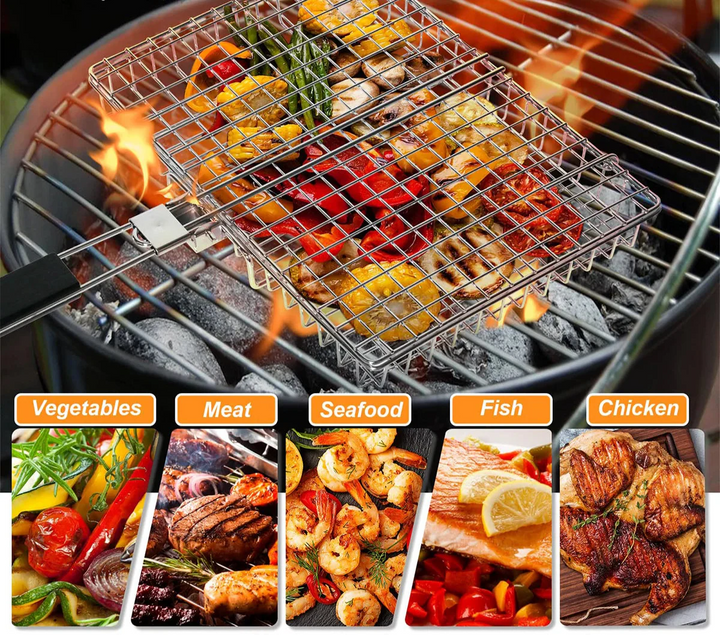 Faltbarer Grillkorb mit Holzgriff Außen Camping BBQ Rack | Karnz