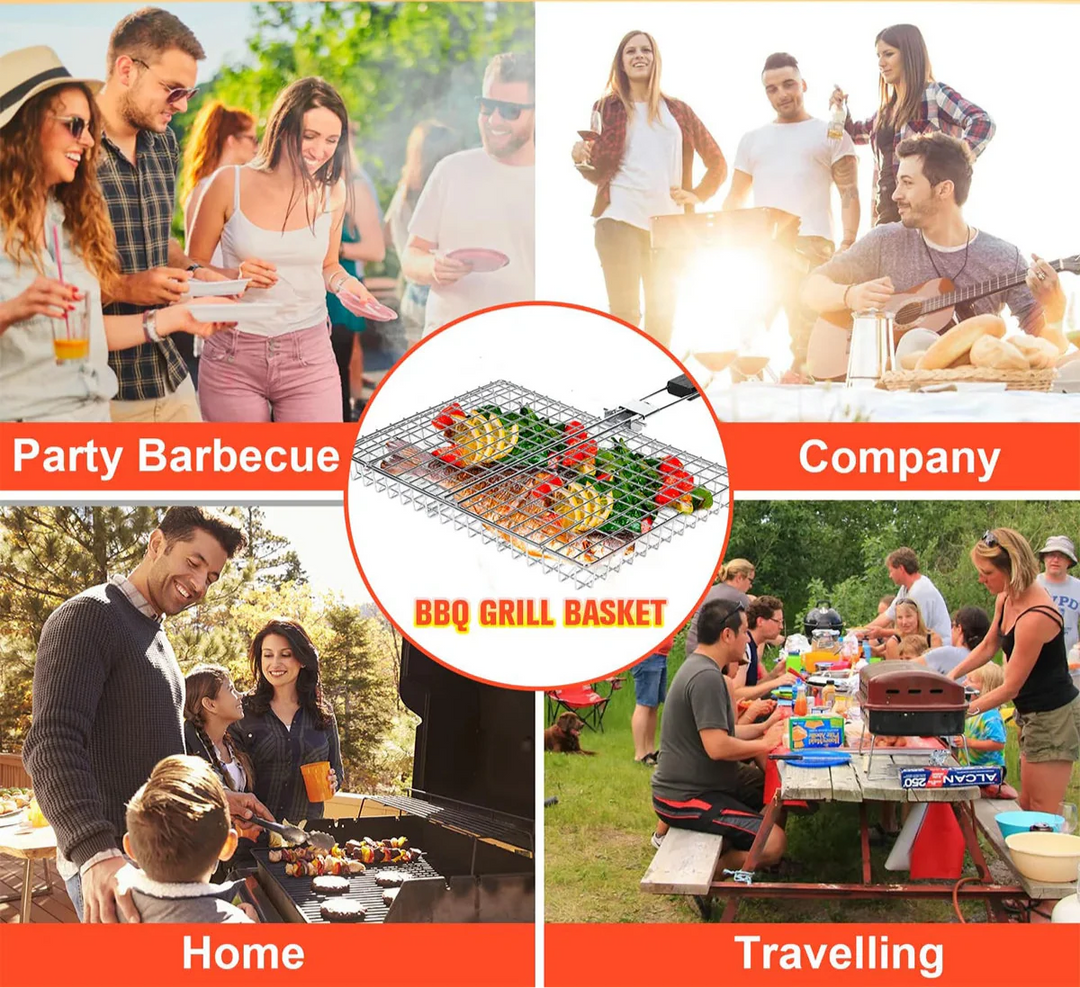 Faltbarer Grillkorb mit Holzgriff Außen Camping BBQ Rack | Karnz