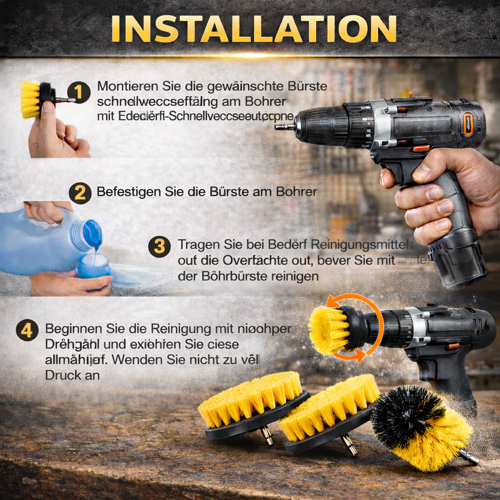 4-in-1 Bürstenset für Bohrmaschine – effektive Reinigung ohne Kraftaufwand | Karnz