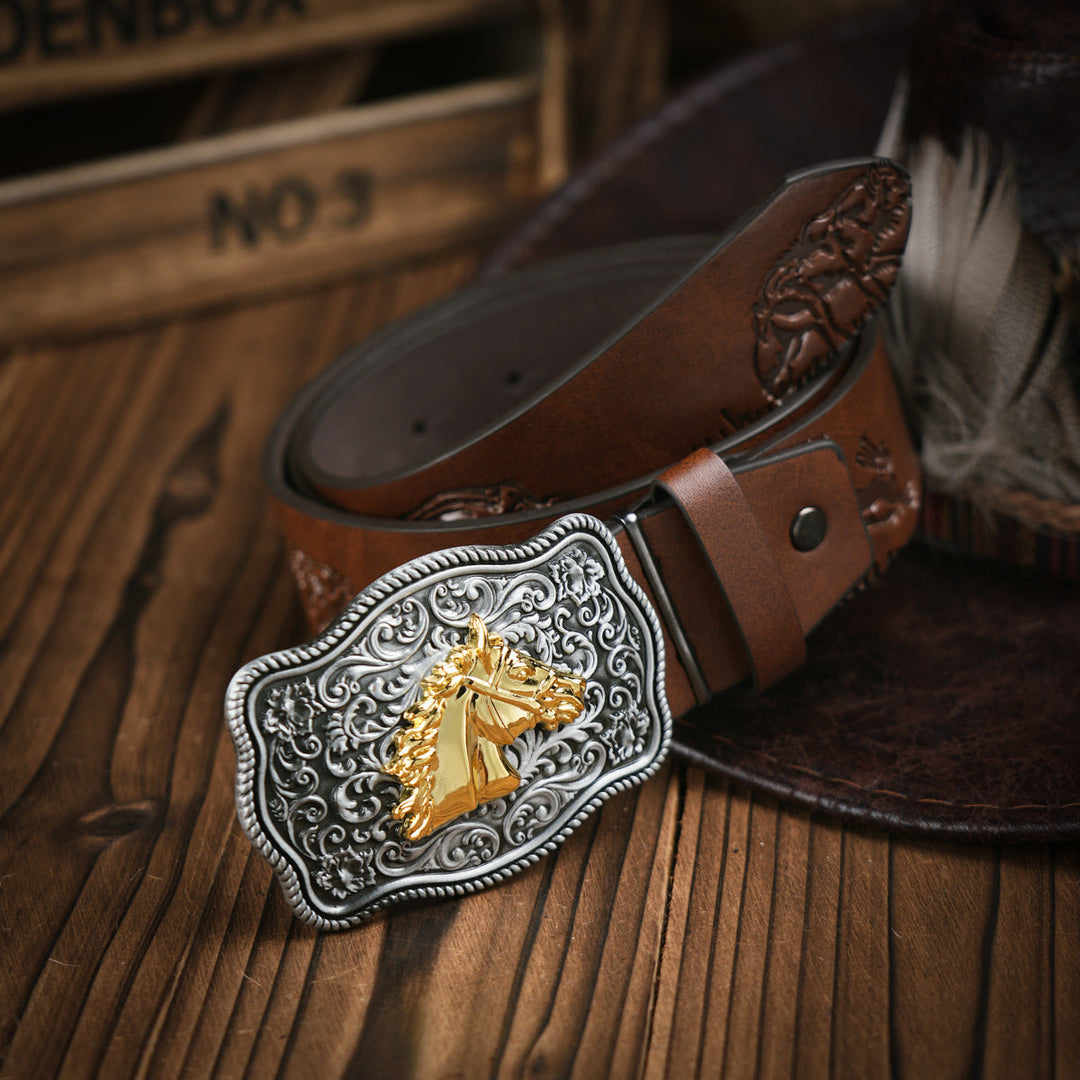 Karnz | Herren-Gürtel im Western-Stil – Veganes Leder mit robuster Metallschnalle