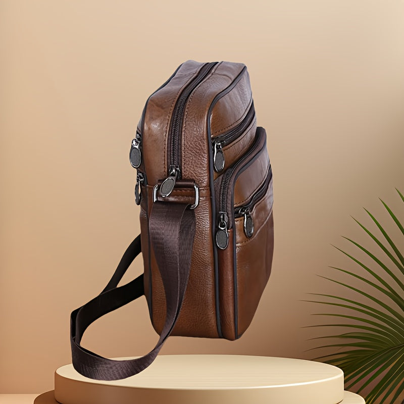 Leder Herren Schultertasche – Geräumige Rindsledertasche mit verstellbarem Schulterriemen | Karnz