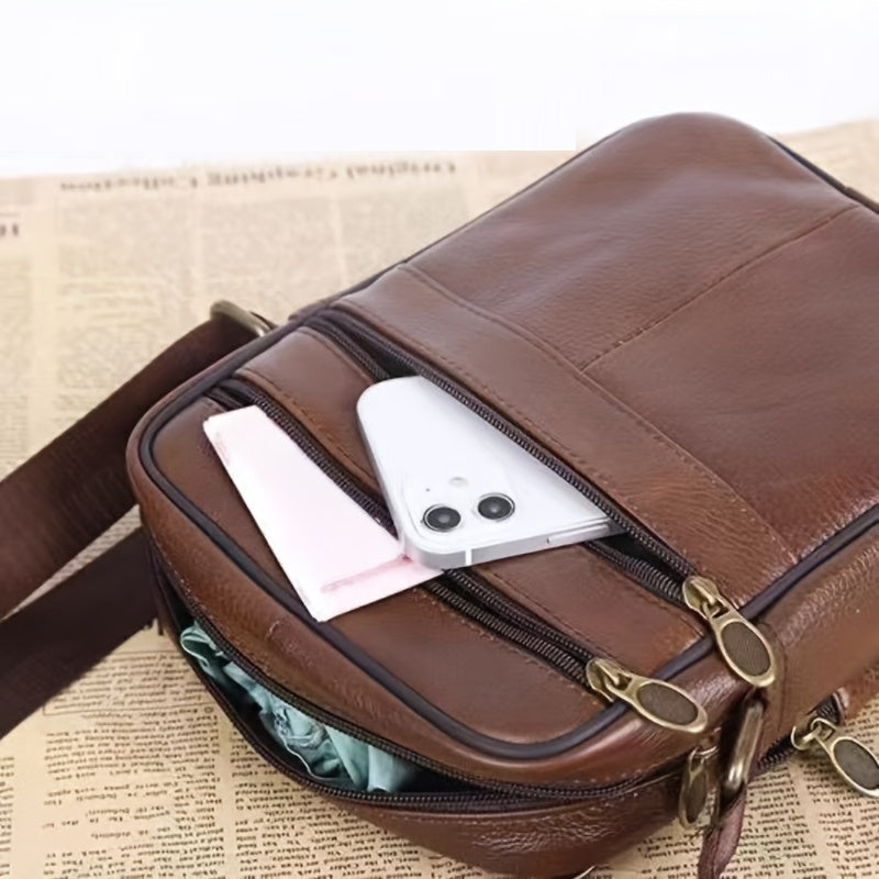 Leder Herren Schultertasche – Geräumige Rindsledertasche mit verstellbarem Schulterriemen | Karnz