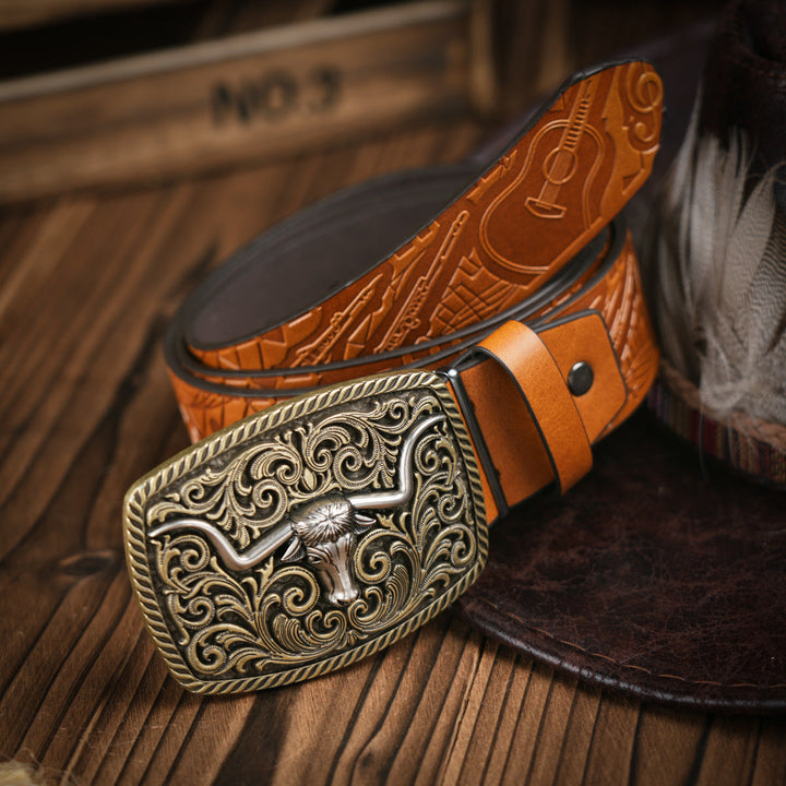 Karnz | Herren-Gürtel im Western-Stil – Veganes Leder mit robuster Metallschnalle
