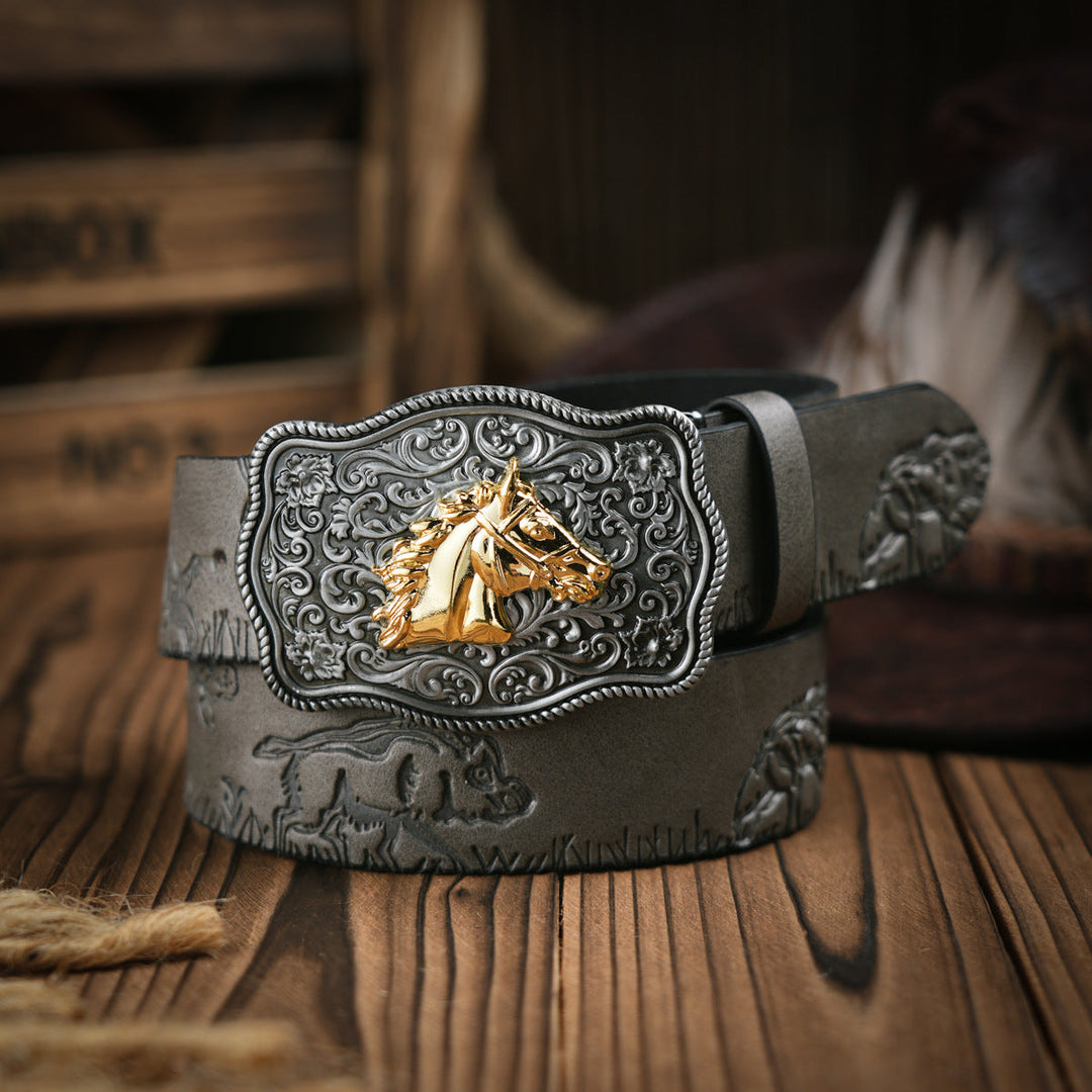 Karnz | Herren-Gürtel im Western-Stil – Veganes Leder mit robuster Metallschnalle