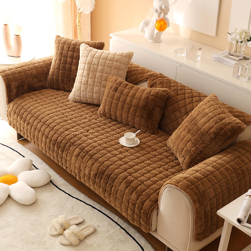 Biscuit Plush Soft Rutschfeste Couchabdeckung mit Antirutschdesign | Karnz