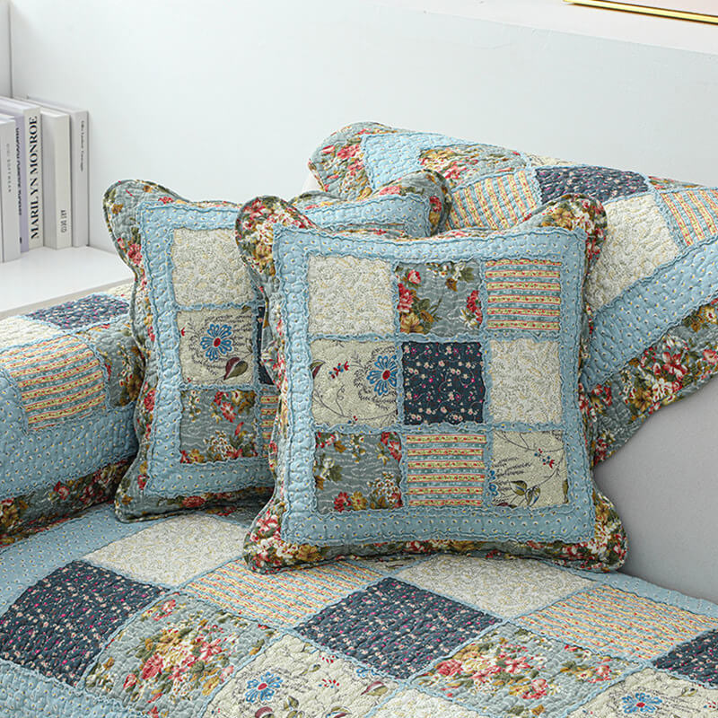 Vintage Flower Plaid Baumwollsofa Bezug - Weiches umweltfreundliches Design | Karnz