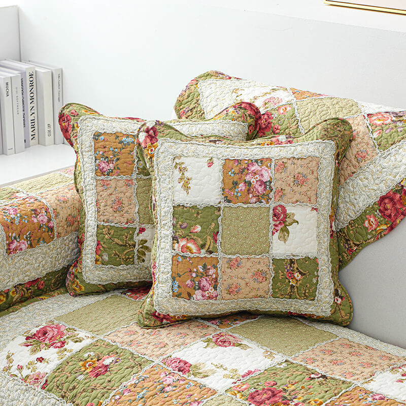 Vintage Flower Plaid Baumwollsofa Bezug - Weiches umweltfreundliches Design | Karnz