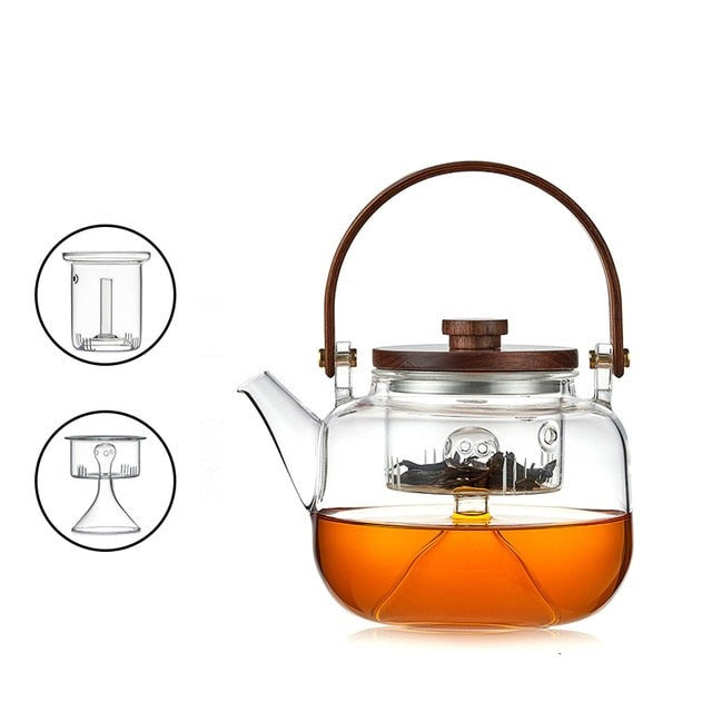 Glas Topf Filter Holzgriff Teezermonie Transparente Teewaren Sets | Karnz