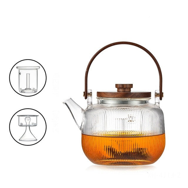 Glas Topf Filter Holzgriff Teezermonie Transparente Teewaren Sets | Karnz
