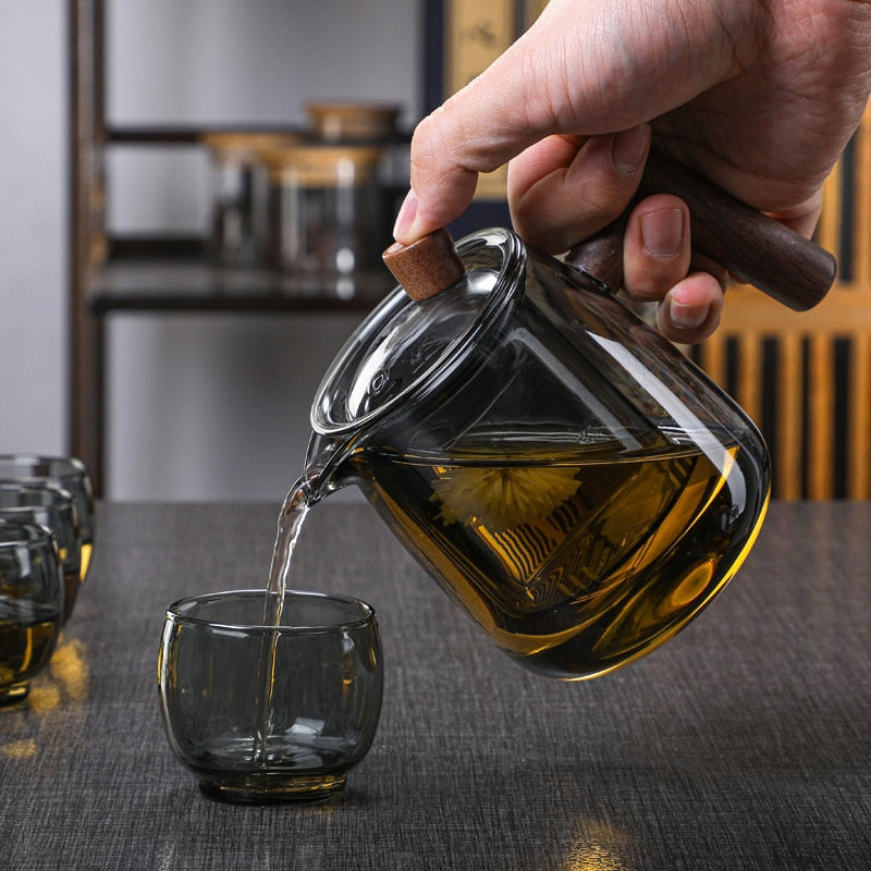 Glas Teekanne Holzgriff Teezeremonie Transparent Set Tasse | Karnz