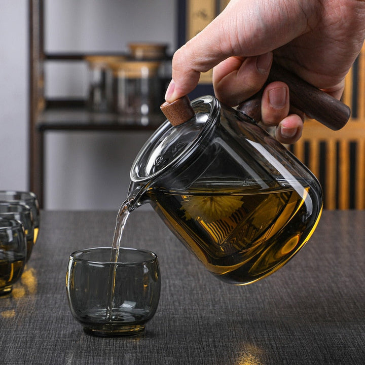 Glas Teekanne Holzgriff Teezeremonie Transparent Set Tasse | Karnz