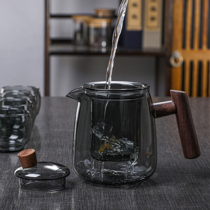 Glas Teekanne Holzgriff Teezeremonie Transparent Set Tasse | Karnz