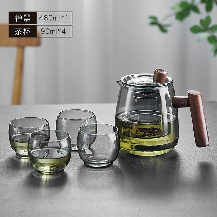 Glas Teekanne Holzgriff Teezeremonie Transparent Set Tasse | Karnz