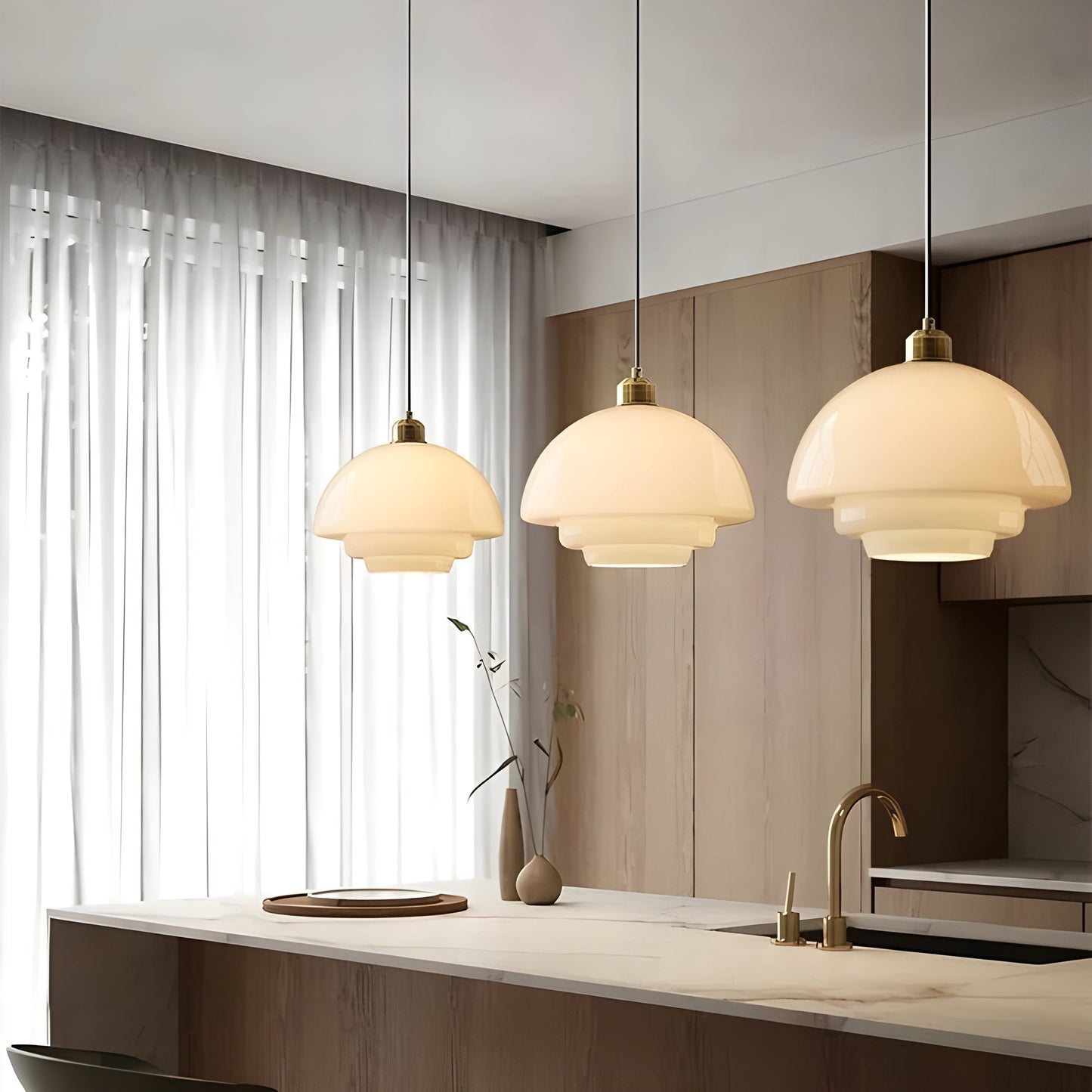 AuraBeam Licht – Minimalistische cremefarbene LED-Pendelleuchte aus Glas | Karnz