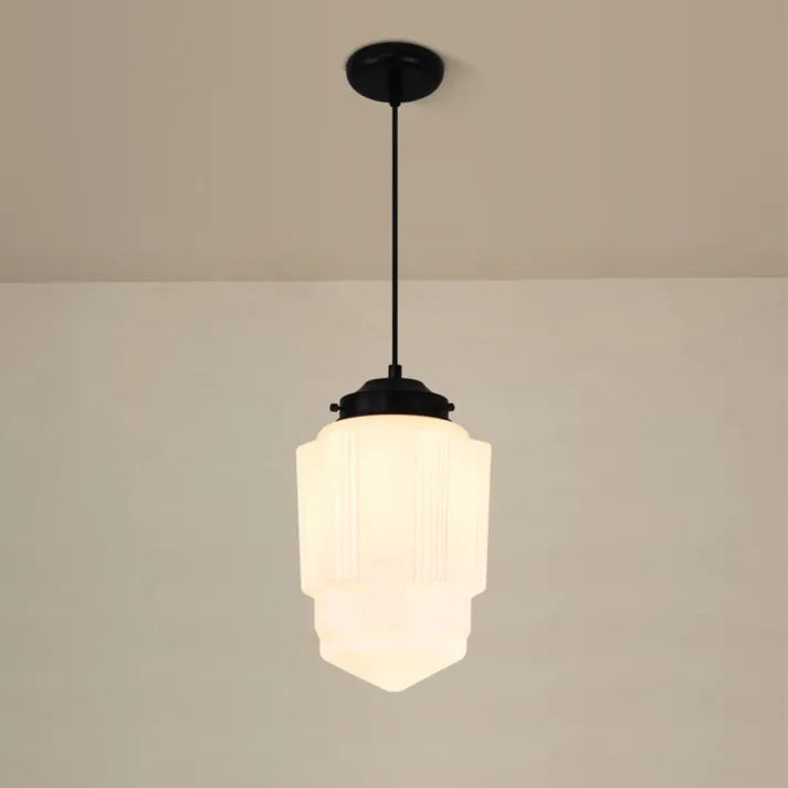 Vintage Geometrische Hängelampe aus Mattglas – Retro Pendelleuchte für Esszimmer | Karnz