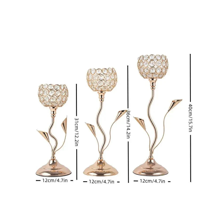 Goldene Kristallblumenform Kerzenhalter Set - Metall Klassisches Design | Karnz