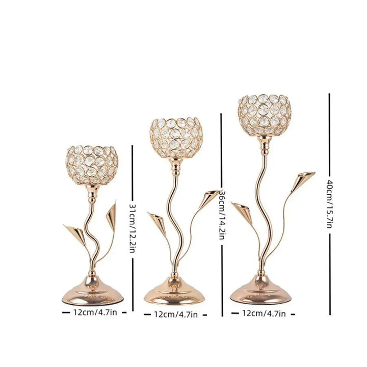 Goldene Kristallblumenform Kerzenhalter Set - Metall Klassisches Design | Karnz