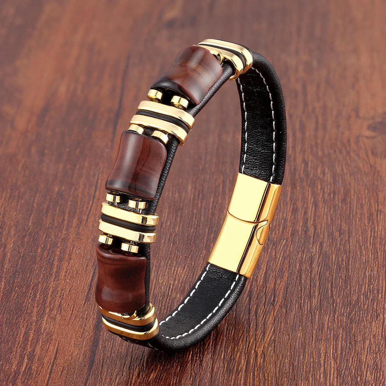 Lederarmband mit Tigerauge-Naturstein