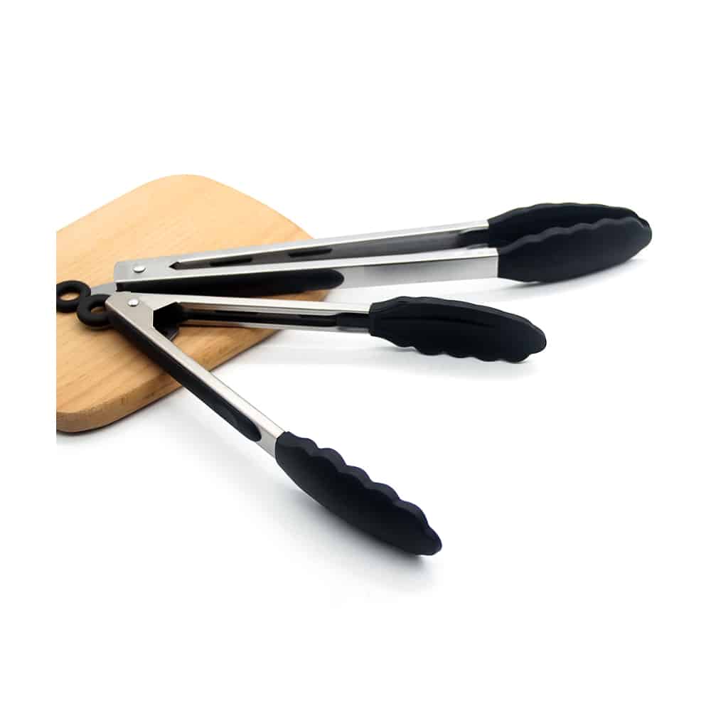 Grillzange aus Silikon und rostfreiem Stahl - 23/30 cm - Weiß / Schwarz | Karnz