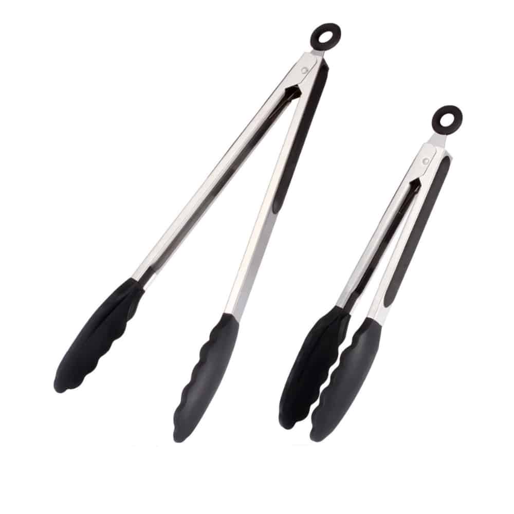Grillzange aus Silikon und rostfreiem Stahl - 23/30 cm - Weiß / Schwarz | Karnz