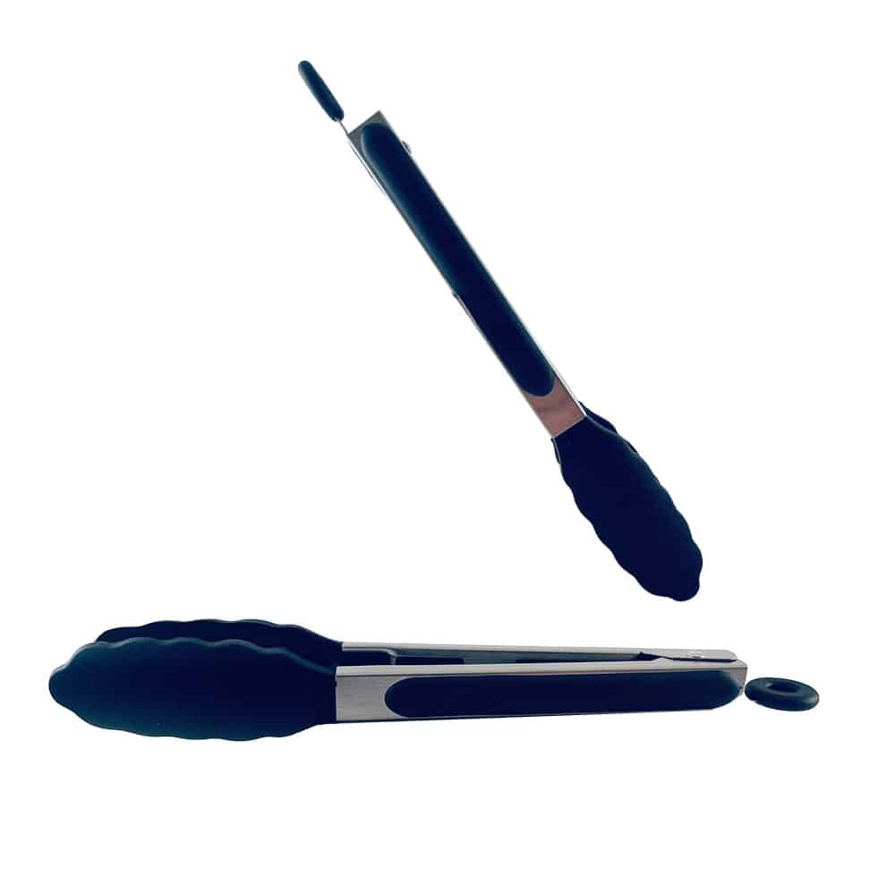 Grillzange aus Silikon und rostfreiem Stahl - 23/30 cm - Weiß / Schwarz | Karnz