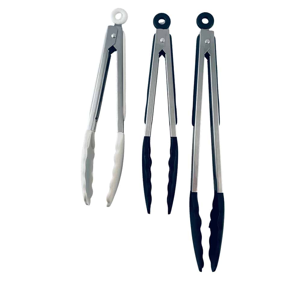 Grillzange aus Silikon und rostfreiem Stahl - 23/30 cm - Weiß / Schwarz | Karnz