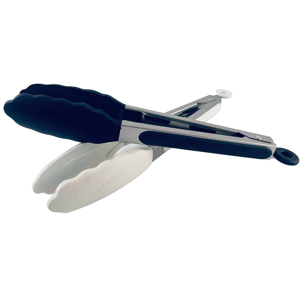 Grillzange aus Silikon und rostfreiem Stahl - 23/30 cm - Weiß / Schwarz | Karnz