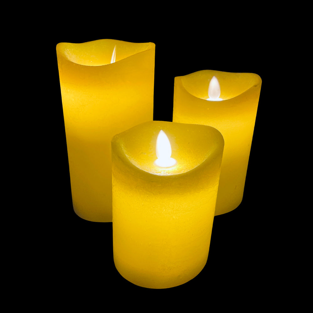 LED-Kerze - rustikal - 3 Stück - 10/12,5/15 cm - mit 3D-Flamme - (verschiedene Farben) | Karnz