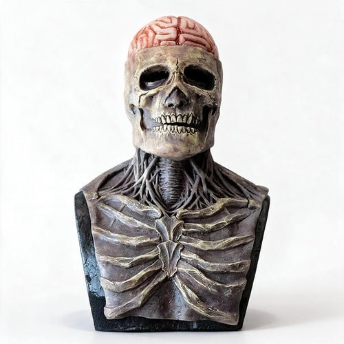 Karnz Halloween-Totenkopfmaske mit Gehirndetails – Ganzkopf- und Brustmaske aus Latex