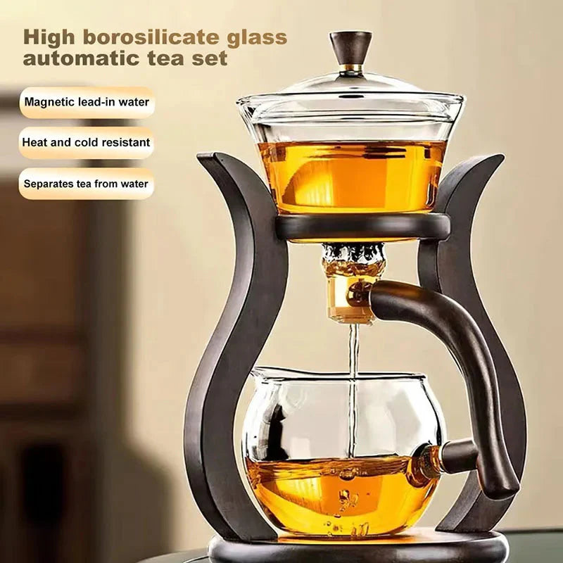 Hitzebeständiges Glas-Teeset mit einem magnetischen, rotierenden Wasserdeckel | Karnz