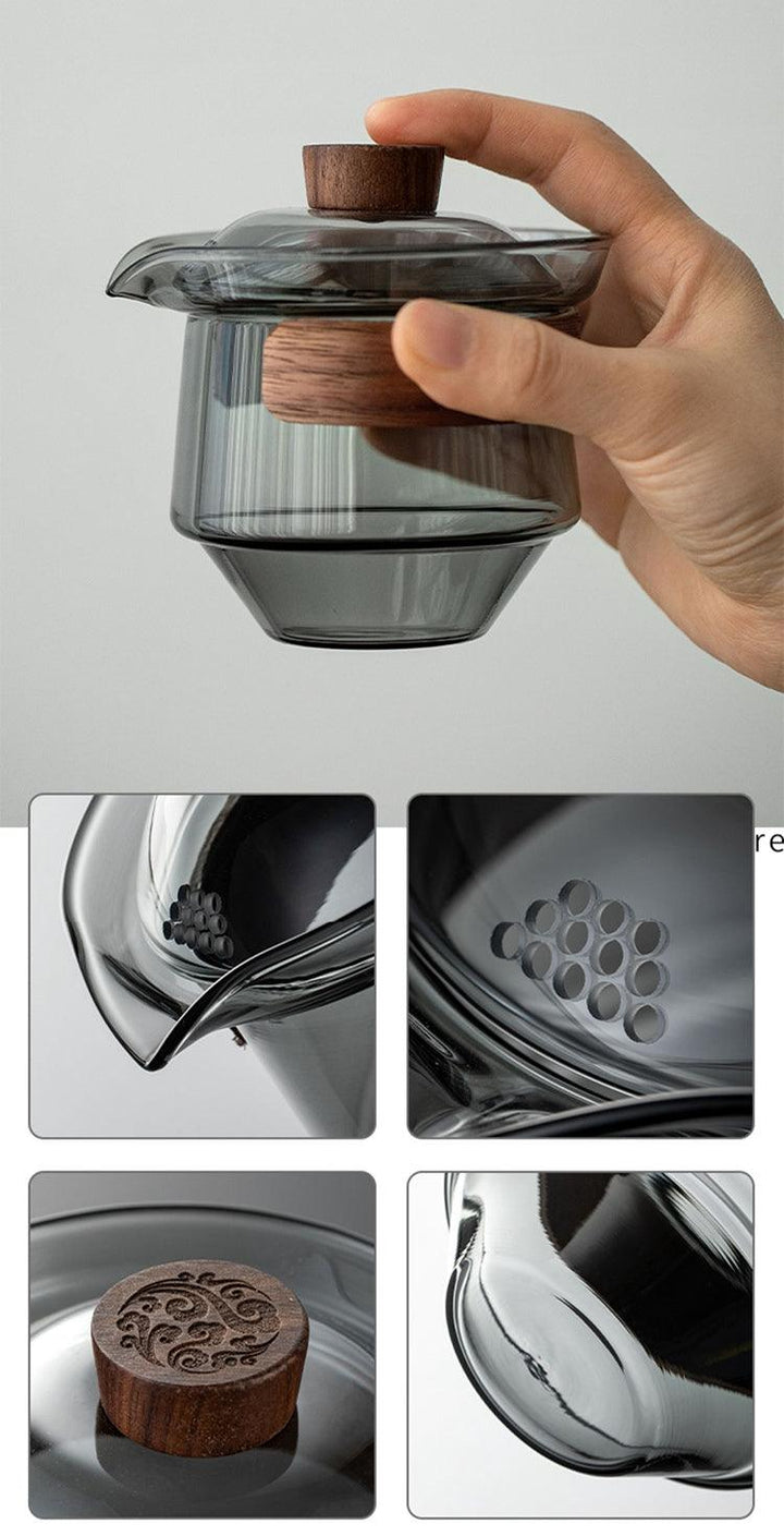 Elegante hitzebeständige Glastasse mit Walnussdeckel für Teeliebhaber
