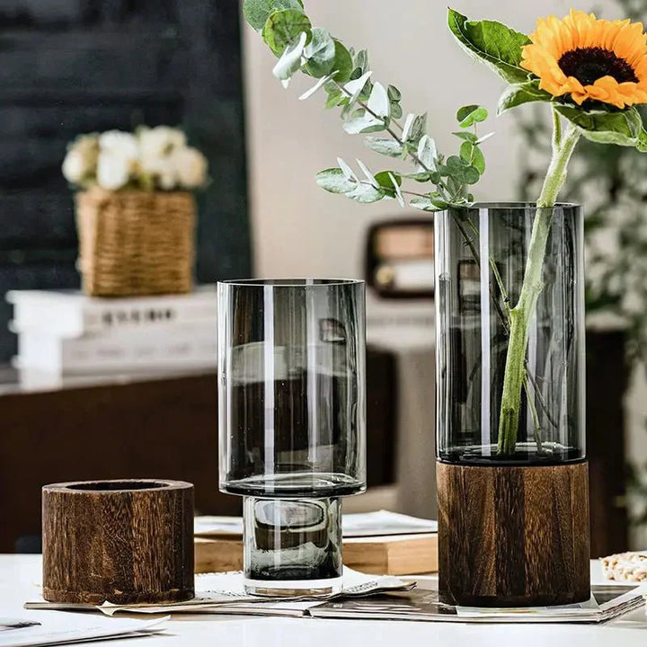 Hydroponische Holz- und Glasvase für stilvolle Wohnkultur | Karnz