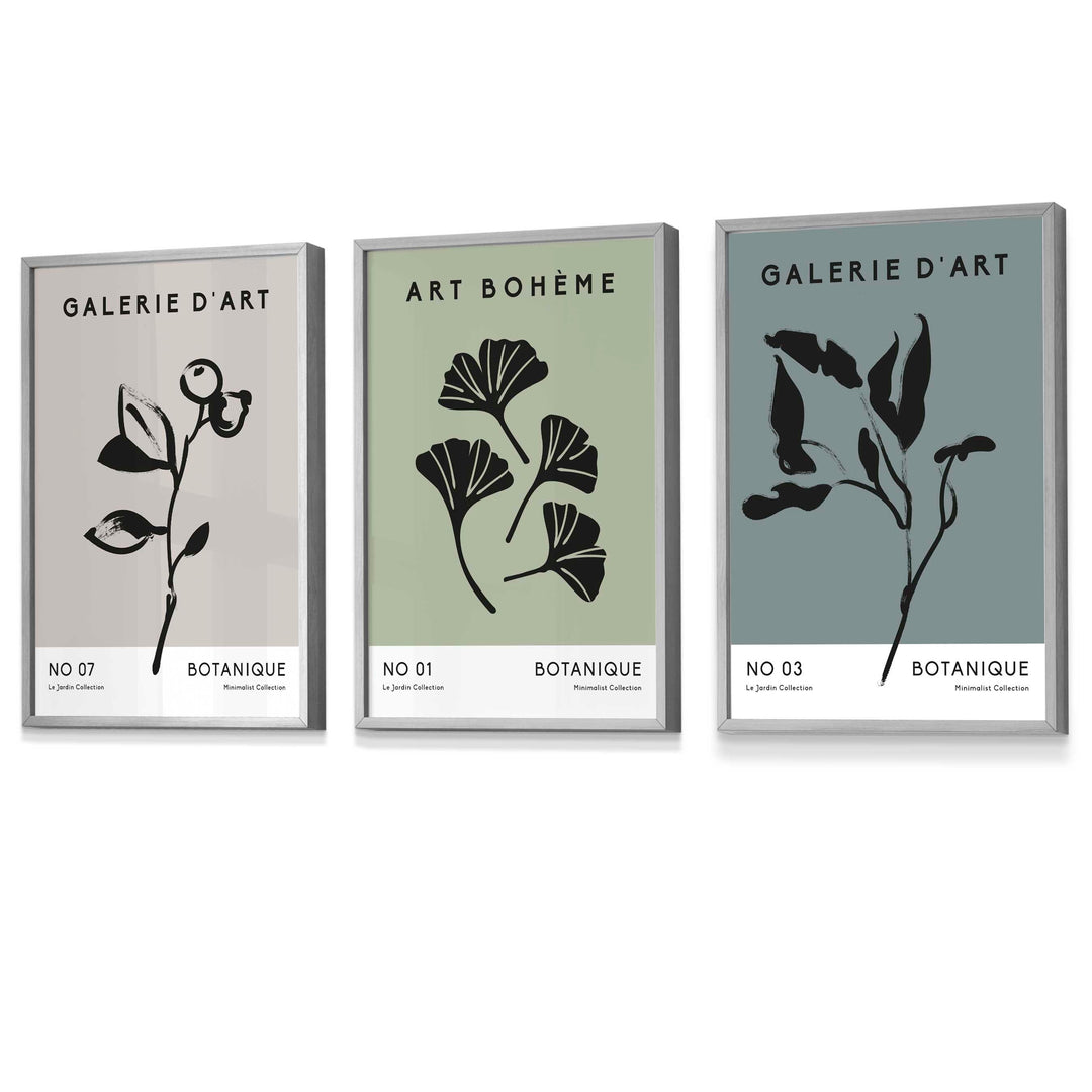 Boho-Botanische Kunst, 3er-Set, minimalistische Kunstdrucke in Türkisgrün