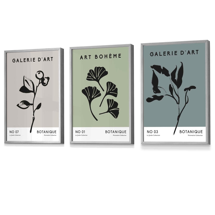 Boho-Botanische Kunst, 3er-Set, minimalistische Kunstdrucke in Türkisgrün