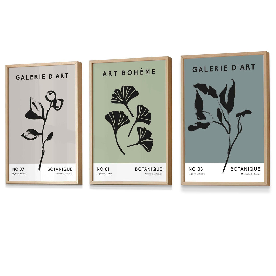 Boho-Botanische Kunst, 3er-Set, minimalistische Kunstdrucke in Türkisgrün