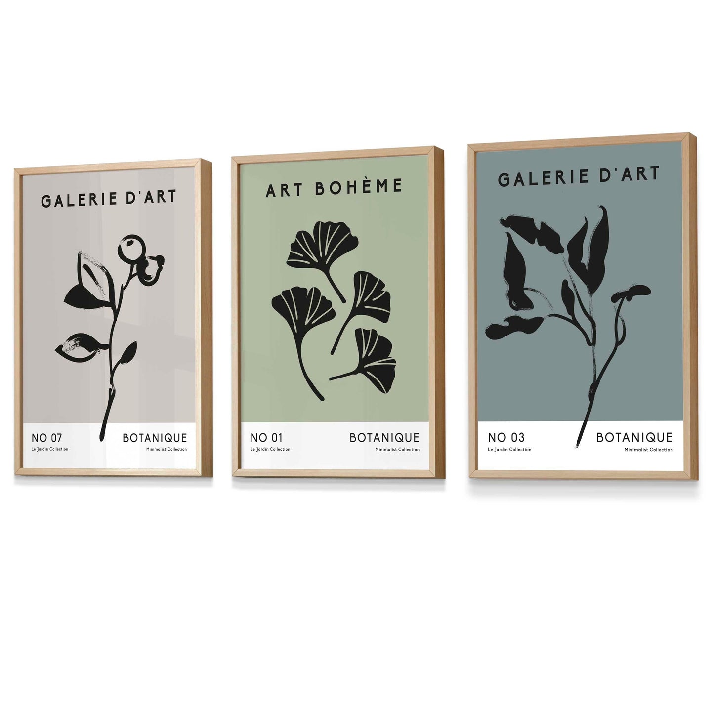 Boho-Botanische Kunst, 3er-Set, minimalistische Kunstdrucke in Türkisgrün