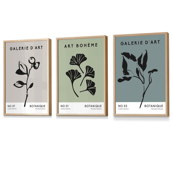 Boho-Botanische Kunst, 3er-Set, minimalistische Kunstdrucke in Türkisgrün