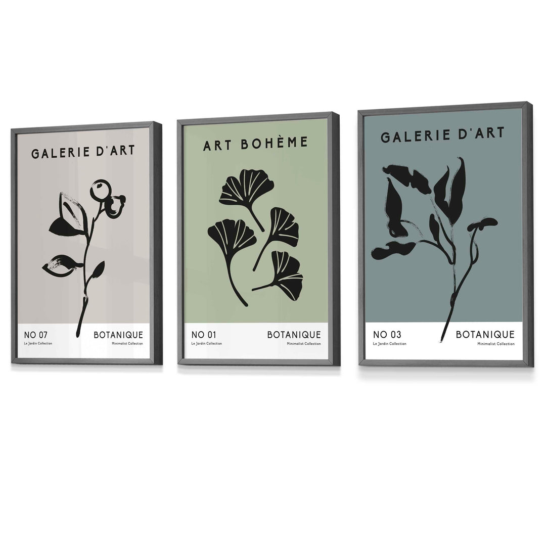 Boho-Botanische Kunst, 3er-Set, minimalistische Kunstdrucke in Türkisgrün