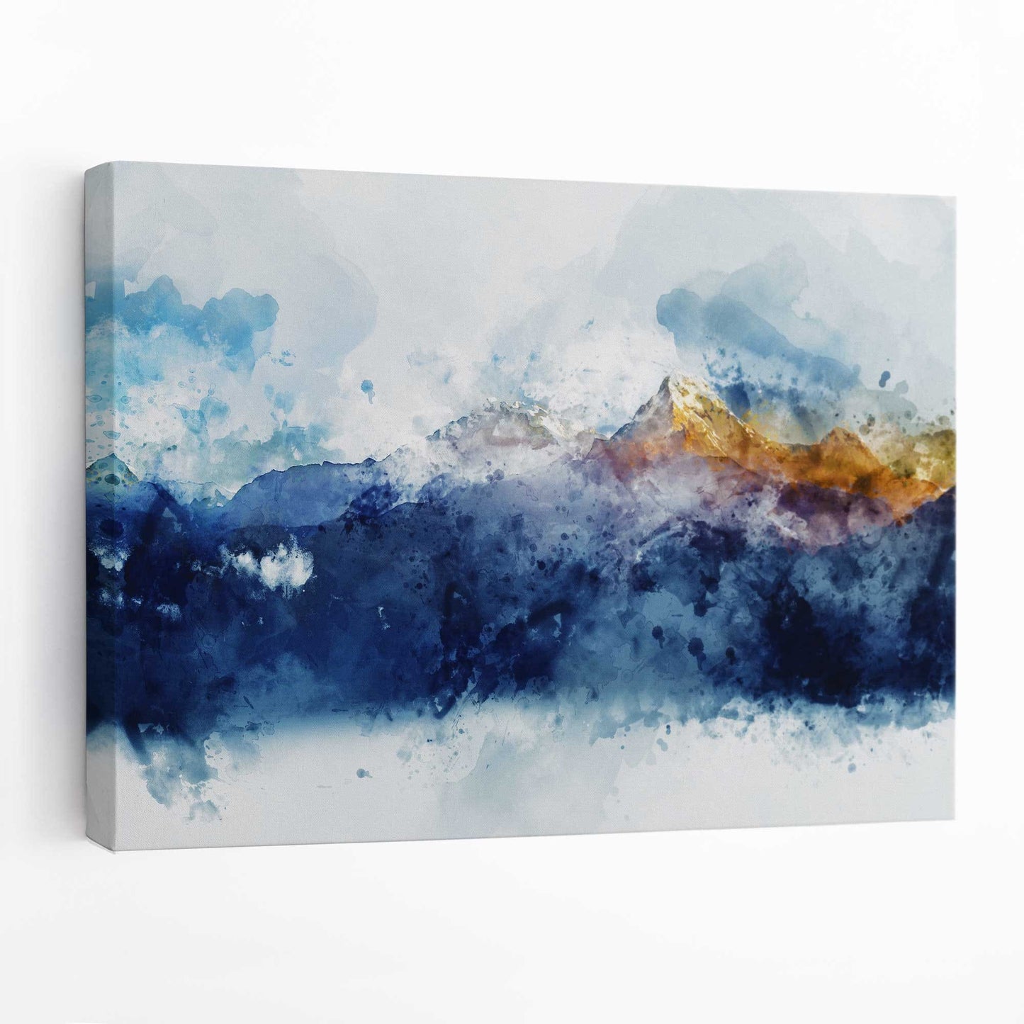 Abstraktes Wandbild mit blauen und gelben Bergen (Leinwanddruck)